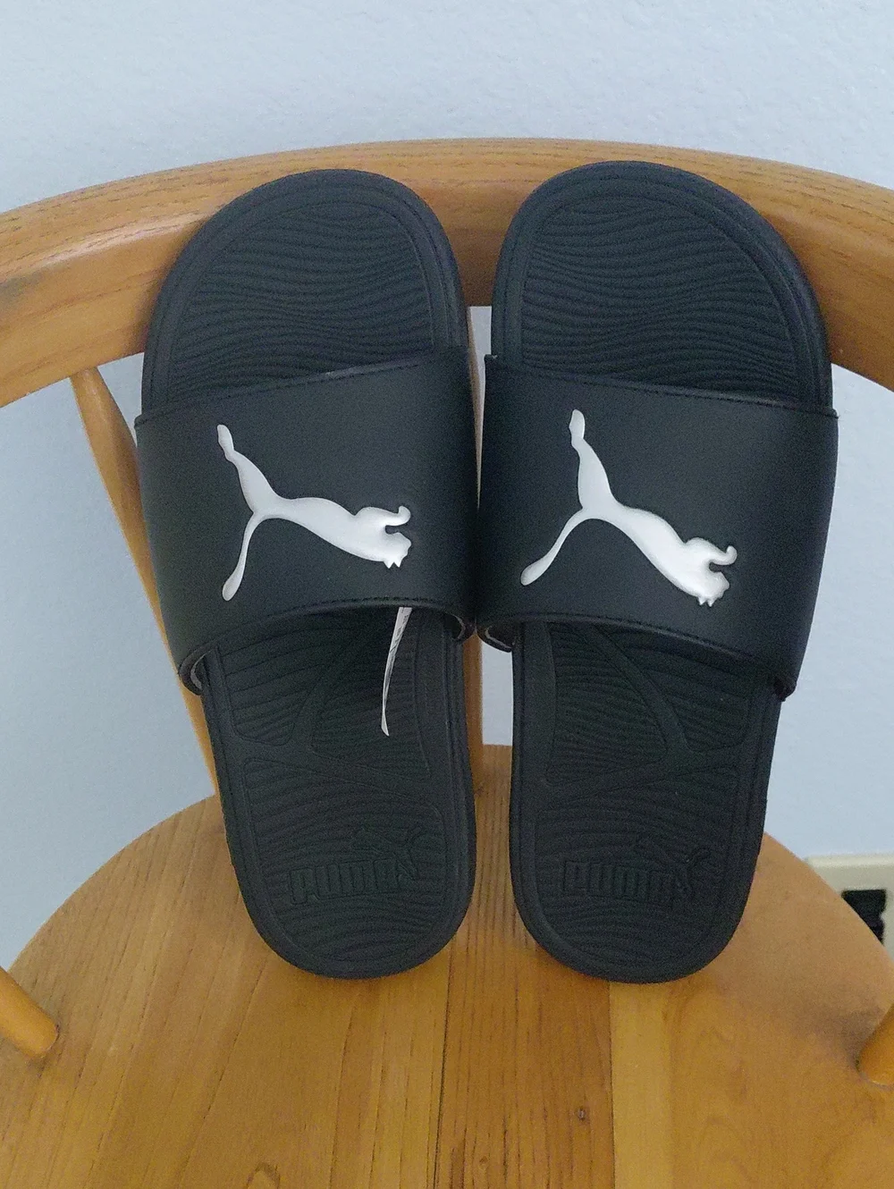 Puma Black Slides with White Puma Logo